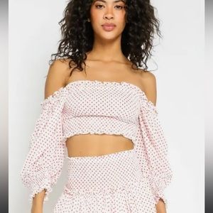 Olivaceous pink polka dot smock long sleeve top size S